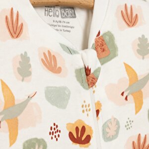 Erkek Bebek Uyku Tulum Araba Desenli İnterlok Fermuarlı 2 Tog Bisiklet Yaka Uzun Kol Bej