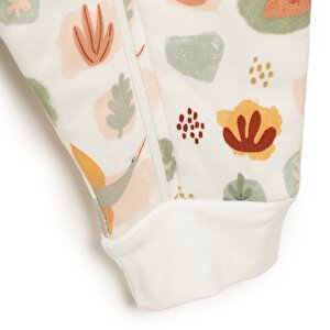 Erkek Bebek Uyku Tulum Araba Desenli İnterlok Fermuarlı 2 Tog Bisiklet Yaka Uzun Kol Bej