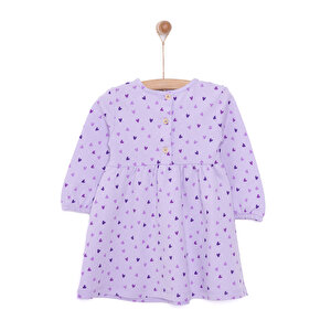 Basic Kız Kalp Desenli Fırfırlı Elbise Kız Bebek