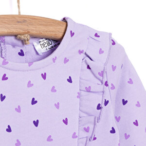 Basic Kız Kalp Desenli Fırfırlı Elbise Kız Bebek