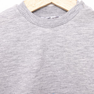 Erkek Bebek Sweatshirt Şardonlu Çıtçıtlı Bisiklet Yaka Uzun Kol Koyu Gri Melanj