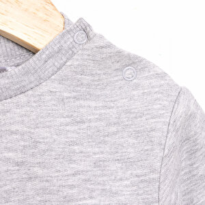 Erkek Bebek Sweatshirt Şardonlu Çıtçıtlı Bisiklet Yaka Uzun Kol Koyu Gri Melanj