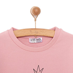 Kız Bebek Sweatshirt Şardonlu Bisiklet Yaka Uzun Kol Pudra Kız Bebek Sweatshirt Şardonlu Bisiklet Yaka Uzun Kol Pudra