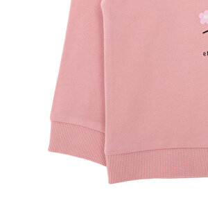 Kız Bebek Sweatshirt Şardonlu Bisiklet Yaka Uzun Kol Pudra Kız Bebek Sweatshirt Şardonlu Bisiklet Yaka Uzun Kol Pudra