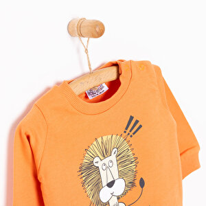 Basic Az Şardonlu Aslan Desenli Sweatshirt