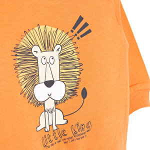 Basic Az Şardonlu Aslan Desenli Sweatshirt