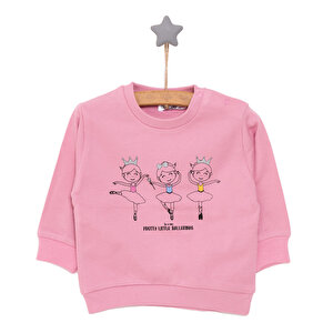 Kız Bebek Sweatshirt Şardonlu Balerin Desenli Bisiklet Yaka Uzun Kol Pembe Kız Bebek Sweatshirt Şardonlu Balerin Desenli Bisiklet Yaka Uzun Kol Pembe