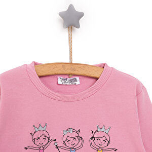 Kız Bebek Sweatshirt Şardonlu Balerin Desenli Bisiklet Yaka Uzun Kol Pembe Kız Bebek Sweatshirt Şardonlu Balerin Desenli Bisiklet Yaka Uzun Kol Pembe
