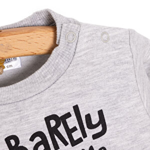 Erkek Bebek Sweatshirt Bearly Awesome Baskılı Çıtçıtlı Bisiklet Yaka Uzun Kol Gri Melanj