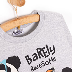 Erkek Bebek Sweatshirt Bearly Awesome Baskılı Çıtçıtlı Bisiklet Yaka Uzun Kol Gri Melanj