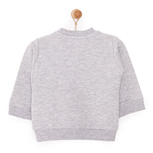 Erkek Bebek Sweatshirt Bearly Awesome Baskılı Çıtçıtlı Bisiklet Yaka Uzun Kol Gri Melanj