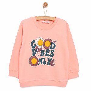 Basic Az Şardonlu Çiçekli Yazı Desenli Sweatshirt Kız Bebek Basic Az Şardonlu Çiçekli Yazı Desenli Sweatshirt Kız Bebek