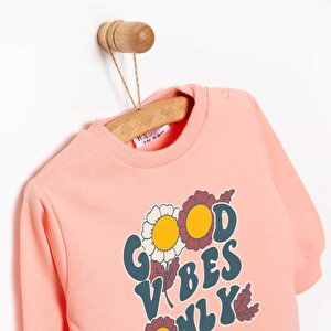 Basic Az Şardonlu Çiçekli Yazı Desenli Sweatshirt Kız Bebek Basic Az Şardonlu Çiçekli Yazı Desenli Sweatshirt Kız Bebek