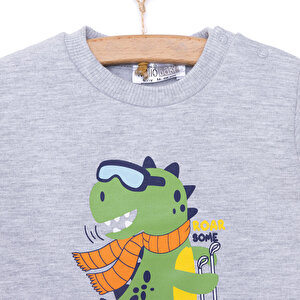 Basic Az Şardonlu Dinozor Desenli Sweatshirt Erkek Bebek Basic Az Şardonlu Dinozor Desenli Sweatshirt Erkek Bebek