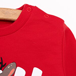 Basic Az Şardonlu Geyik Desenli Sweatshirt Kız Bebek