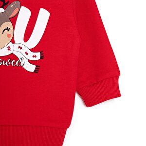 Basic Az Şardonlu Geyik Desenli Sweatshirt Kız Bebek