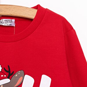 Basic Az Şardonlu Geyik Desenli Sweatshirt Kız Bebek