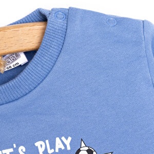 Erkek Bebek Sweatshirt Şardonlu Goal Baskılı Çıtçıtlı Bisiklet Yaka Uzun Kol Mavi