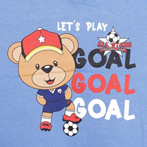 Erkek Bebek Sweatshirt Şardonlu Goal Baskılı Çıtçıtlı Bisiklet Yaka Uzun Kol Mavi