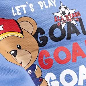 Erkek Bebek Sweatshirt Şardonlu Goal Baskılı Çıtçıtlı Bisiklet Yaka Uzun Kol Mavi