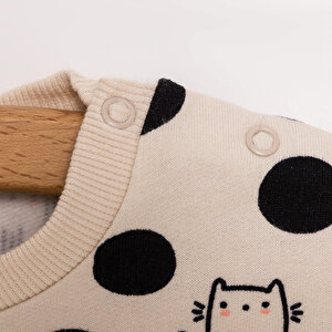 Basic Az Şardonlu Kedi Desenli Puantiyeli Sweatshirt Kız Bebek Bisiklet Yaka Uzun Kol Basic Az Şardonlu Kedi Desenli Puantiyeli Sweatshirt Kız Bebek Bisiklet Yaka Uzun Kol