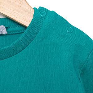Erkek Bebek Sweatshirt Şardonlu Çıtçıtlı Bisiklet Yaka Uzun Kol Yeşil