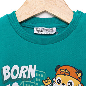 Erkek Bebek Sweatshirt Şardonlu Çıtçıtlı Bisiklet Yaka Uzun Kol Yeşil