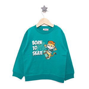 Erkek Bebek Sweatshirt Şardonlu Çıtçıtlı Bisiklet Yaka Uzun Kol Yeşil