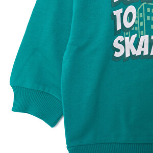 Erkek Bebek Sweatshirt Şardonlu Çıtçıtlı Bisiklet Yaka Uzun Kol Yeşil