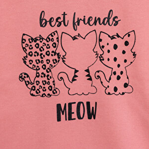 Kız Bebek Sweatshirt Şardonlu Kedi Desenli Bisiklet Yaka Uzun Kol Gül Kurusu Kız Bebek Sweatshirt Şardonlu Kedi Desenli Bisiklet Yaka Uzun Kol Gül Kurusu