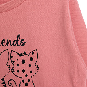 Kız Bebek Sweatshirt Şardonlu Kedi Desenli Bisiklet Yaka Uzun Kol Gül Kurusu Kız Bebek Sweatshirt Şardonlu Kedi Desenli Bisiklet Yaka Uzun Kol Gül Kurusu