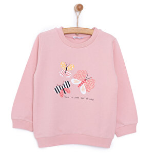Basic Az Şardonlu Kelebek Desenli Sweatshirt Kız Bebek