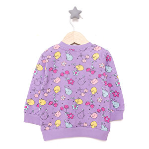 Kız Bebek Sweatshirt Şardonlu Meyve Desenli Çıtçıtlı Bisiklet Yaka Uzun Kol