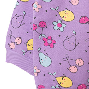 Kız Bebek Sweatshirt Şardonlu Meyve Desenli Çıtçıtlı Bisiklet Yaka Uzun Kol