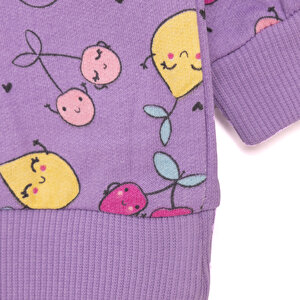 Kız Bebek Sweatshirt Şardonlu Meyve Desenli Çıtçıtlı Bisiklet Yaka Uzun Kol