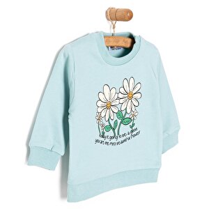 Kız Bebek Sweatshirt Şardonlu Papatya Desenli Çıtçıtlı Bisiklet Yaka Uzun Kol Açık Mavi Kız Bebek Sweatshirt Şardonlu Papatya Desenli Çıtçıtlı Bisiklet Yaka Uzun Kol Açık Mavi