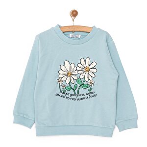 Kız Bebek Sweatshirt Şardonlu Papatya Desenli Çıtçıtlı Bisiklet Yaka Uzun Kol Açık Mavi Kız Bebek Sweatshirt Şardonlu Papatya Desenli Çıtçıtlı Bisiklet Yaka Uzun Kol Açık Mavi
