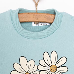 Kız Bebek Sweatshirt Şardonlu Papatya Desenli Çıtçıtlı Bisiklet Yaka Uzun Kol Açık Mavi Kız Bebek Sweatshirt Şardonlu Papatya Desenli Çıtçıtlı Bisiklet Yaka Uzun Kol Açık Mavi