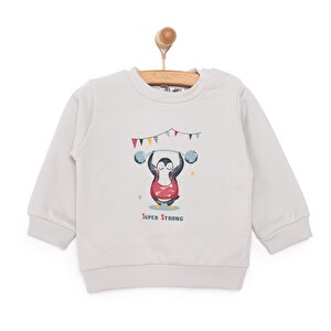 Erkek Bebek Sweatshirt Şardonlu Penguen Baskılı Bisiklet Yaka Uzun Kol Gri Erkek Bebek Sweatshirt Şardonlu Penguen Baskılı Bisiklet Yaka Uzun Kol Gri