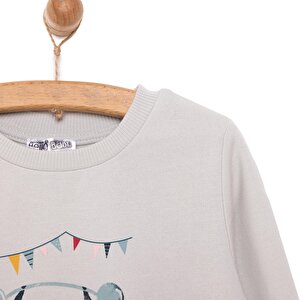 Erkek Bebek Sweatshirt Şardonlu Penguen Baskılı Bisiklet Yaka Uzun Kol Gri Erkek Bebek Sweatshirt Şardonlu Penguen Baskılı Bisiklet Yaka Uzun Kol Gri