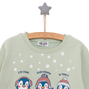 Basic Az Şardonlu Penguen Desenli Sweatshirt Kız Bebek