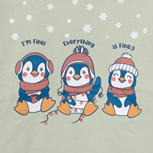 Basic Az Şardonlu Penguen Desenli Sweatshirt Kız Bebek