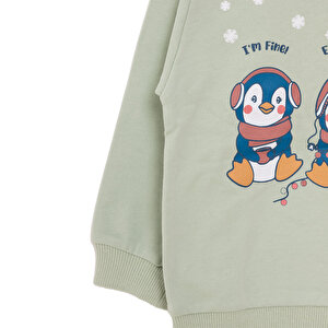 Basic Az Şardonlu Penguen Desenli Sweatshirt Kız Bebek