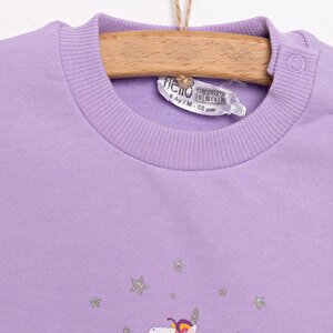 Kız Bebek Sweatshirt Şardonlu Unicorn Desenli Çıtçıtlı Uzun Kol Lila Kız Bebek Sweatshirt Şardonlu Unicorn Desenli Çıtçıtlı Uzun Kol Lila