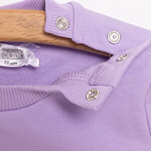 Kız Bebek Sweatshirt Şardonlu Unicorn Desenli Çıtçıtlı Uzun Kol Lila Kız Bebek Sweatshirt Şardonlu Unicorn Desenli Çıtçıtlı Uzun Kol Lila