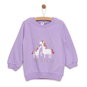 Kız Bebek Sweatshirt Şardonlu Unicorn Desenli Çıtçıtlı Uzun Kol Lila Kız Bebek Sweatshirt Şardonlu Unicorn Desenli Çıtçıtlı Uzun Kol Lila