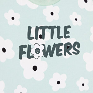 Kız Bebek Sweatshirt Şardonlu Yazılı Papatya Desenli Çıtçıtlı Bisiklet Yaka Uzun Kol