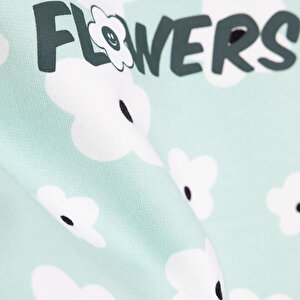 Kız Bebek Sweatshirt Şardonlu Yazılı Papatya Desenli Çıtçıtlı Bisiklet Yaka Uzun Kol