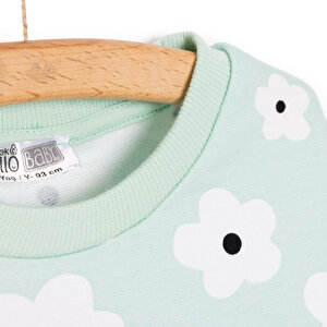 Kız Bebek Sweatshirt Şardonlu Yazılı Papatya Desenli Çıtçıtlı Bisiklet Yaka Uzun Kol