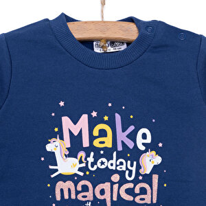 Basic Az Şardonlu Yazılı Unicorn Desenli Sweatshirt Kız Bebek Basic Az Şardonlu Yazılı Unicorn Desenli Sweatshirt Kız Bebek